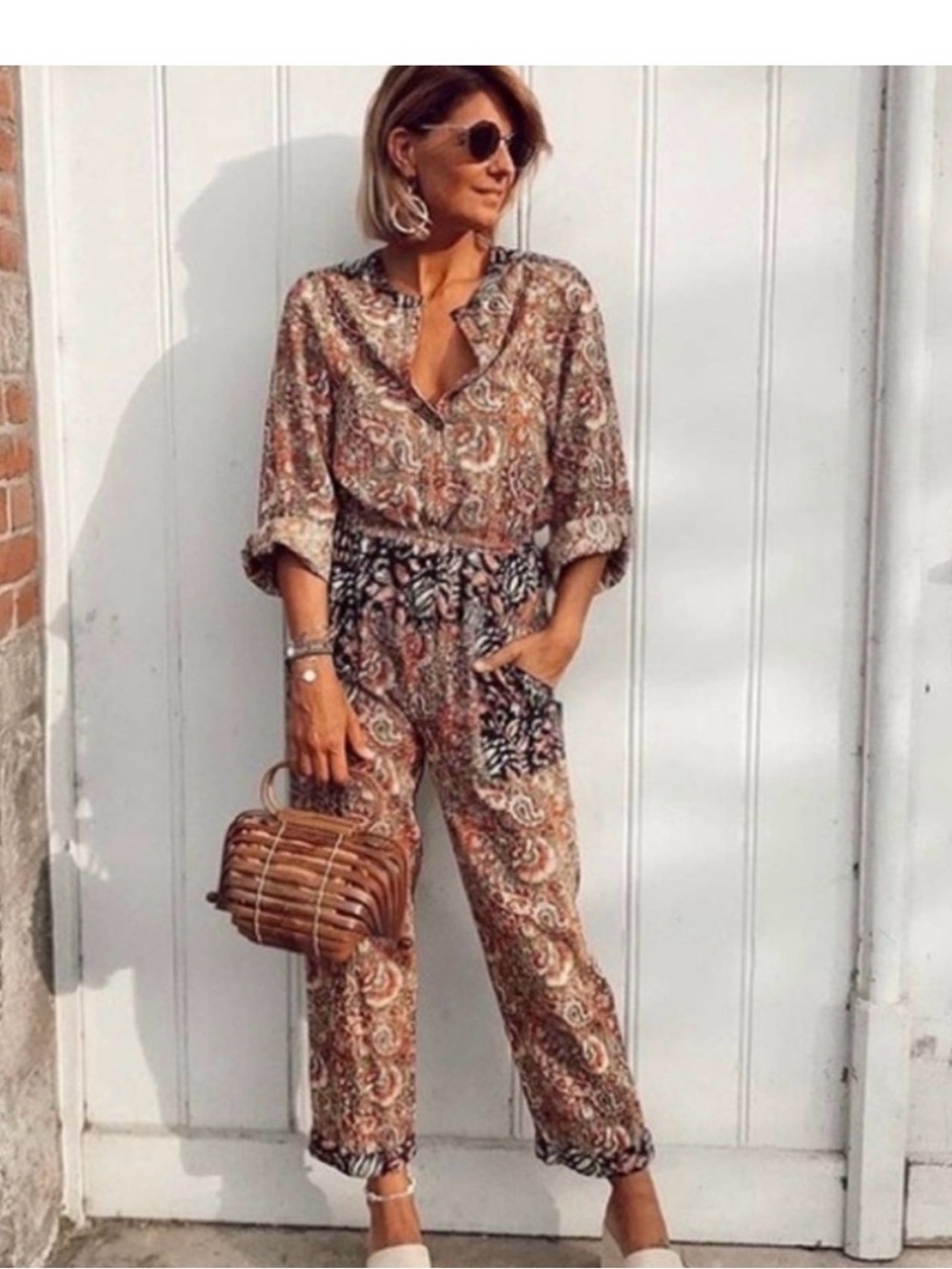 Zara Brown Paisley Print Jumpsuit